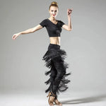 Women's Stretchable Multi-Layer Tassel Latin Dance Pants Fringe Dance Trousers - DancerInn - 26399233474743 - 26399233474743