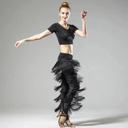Women's Stretchable Multi-Layer Tassel Latin Dance Pants Fringe Dance Trousers - DancerInn
