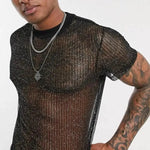 Men See-Through Short Sleeves Slim Shiny Breathable Dance T-shirts Nightclub Camiseta - DancerInn - 26417225924791 - 26417225924791