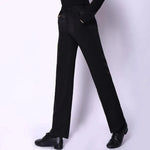 Men Black Straight Slim-Fit Anti-Wrinkle Latin Modern Ballroom Dance Pants with Pocket Belt - DancerInn - 26411021303991 - 26411021303991