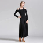 Women Bare Shoulder Long Sleeves Spandex White Ballroom Dress Party Dress Waltz Tango Dance Costume Ball Gown Dance Wear YL9008 - DancerInn - 26361883623607 - 26361883623607