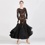 Women Hollow Lace Stitching V-Neck Ballroom Waltz Rumba Dresses Spanish Flamenco Dance Costumes - DancerInn - 26396918087863 - 26396918087863