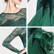 Women Hollow Lace Stitching Boat Neck Mermaid Dress Stage Dance Wear Latin Ballroom Dress Tango Costume Ball Gown - DancerInn