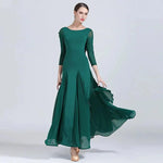 Women Chiffon Yarn V-Back Long Sleeves Party Dress Ball Gown Ballroom Waltz Dress Rumba Dance Costume Stage Dance Wear - DancerInn - 26343735132343 - 26343735132343