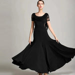 Women Special Neck Design Gauze Joint Lace Short Sleeves Long Hemline Ballroom Waltz Dresses for Foxtrot Flamenco Dance - DancerInn - 26365138239671 - 26365138239671