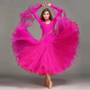 Women V-Neck Hidden Zipper Exquisite Decals Ballroom Dance Competition Dress For Waltz Dress Rumba Dance Costume - DancerInn