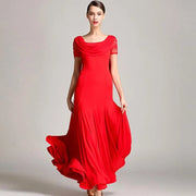 Women Special Neck Design Gauze Joint Lace Short Sleeves Long Hemline Ballroom Waltz Dresses for Foxtrot Flamenco Dance - DancerInn