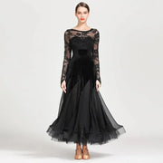 Women Hollow Lace Stitching Boat Neck Mermaid Dress Stage Dance Wear Latin Ballroom Dress Tango Costume Ball Gown - DancerInn