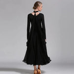 Women Neck Piece Flying Yarn Long Sleeves White Ballroom Dress Party Dress Waltz Rumba Costume Dance Clothing - DancerInn - 26334131388599 - 26334131388599