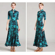Women Leopard Short Sleeves Big A Hemline Spandex Latin Ballroom Dress Ball Gown Tango Costume YL7009 - DancerInn