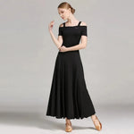 Women Off-Shoulder Hidden Zipper Short Sleeves Long Ballroom Dress Party Dress Spanish Dance Costume Ball Gown YL9003 - DancerInn - 26360047009975 - 26360047009975
