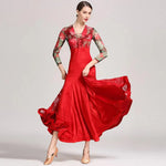Women Velvet See-through Rose Flower Waltzing Tango Dancing Dresses Ballroom Costume Evening Party Dress - DancerInn - 26383651373239 - 26383651373239