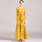 Women Lace Swallow-tailed Stitching Long Sleeves Standard Ballroom Dress Tango Costume Flamenco Dance Dresses Ball Gown - DancerInn - 26333414916279 - 26333414916279