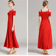 Women Off-Shoulder Hidden Zipper Short Sleeves Long Ballroom Dress Party Dress Spanish Dance Costume Ball Gown YL9003 - DancerInn