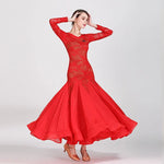 Women Hollow Lace Stitching V-Neck Ballroom Waltz Rumba Dresses Spanish Flamenco Dance Costumes - DancerInn - 26396918022327 - 26396918022327