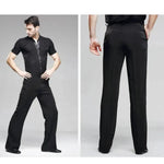 Men Professional Pure Black Straight Pocket and Belt Latin Modern Square Practice Dance Pants - DancerInn - 26410458251447 - 26410458251447