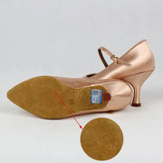 Women Classic Fresh Tan Satin High Heel Soft Outsole Ballroom Dance Shoes Modern Dance Standard Shoes - DancerInn