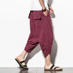 Men Japanese Vintage Striped Baggy Cotton Harem Wide Leg Hip Hop Capri Pants - DancerInn - 23838945935543 - 23838945935543