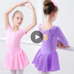 Collant de ginástica para meninas - Collant de balé para meninas com laço, manga curta e saia de chiffon - 24171407638711 - 24171407638711