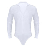 Men Stand Collar Shiny V-neck Dance Gymnastics Leotards Latin Ballroom Tango Rumba Dance Bodysuits - DancerInn - 26415571402935 - 26415571402935