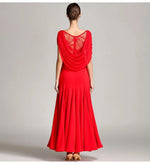 Women Special Neck Design Gauze Joint Lace Short Sleeves Long Hemline Ballroom Waltz Dresses for Foxtrot Flamenco Dance - DancerInn - 26365138305207 - 26365138305207