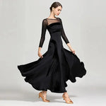 Women Velvet Perspective Stitching Elastic Elegant Waltz Ballroom Dress Ball Gown Dance Clothing YL9047 - DancerInn - 24912716398775 - 24912716398775