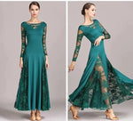 Women Hollow Lace Stitching Boat Neck Long Sleeves Waltz Dress Standard Ballroom Dance Costume Ball Dress Dance Clothes - DancerInn - 26361252511927 - 26361252511927