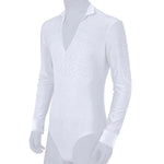 Men Stand Collar Shiny V-neck Dance Gymnastics Leotards Latin Ballroom Tango Rumba Dance Bodysuits - DancerInn - 26415571468471 - 26415571468471