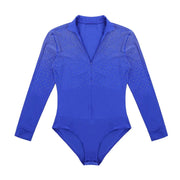 Men Stand Collar Shiny V-neck Dance Gymnastics Leotards Latin Ballroom Tango Rumba Dance Bodysuits - DancerInn