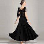 Women Special Neck Design Gauze Joint Lace Short Sleeves Long Hemline Ballroom Waltz Dresses for Foxtrot Flamenco Dance - DancerInn - 26365138206903 - 26365138206903