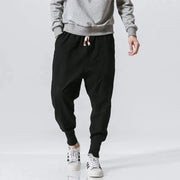 Men Solid Color Cotton Linen Jogger Trousers Streetwear Casual Harem Cargo Hip Hop Pants - DancerInn
