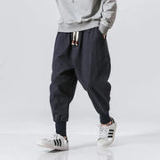 Men Solid Color Cotton Linen Jogger Trousers Streetwear Casual Harem Cargo Hip Hop Pants - DancerInn