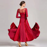 Women Velvet Perspective Stitching Elastic Elegant Waltz Ballroom Dress Ball Gown Dance Clothing YL9047 - DancerInn - 24912716333239 - 24912716333239