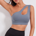 Women One Shoulder Dance Sports Top Crop Athletic Vest Gym Sports Bra Sportswear - DancerInn - 26386564579511 - 26386564579511