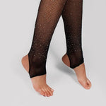 Women Rhinestone Stirrup Fishnet Tights Diamond Glitter Pantyhose Glisten Fishing Net Stockings Dance Stirrup Tights - DancerInn - 26395477672119 - 26395477672119