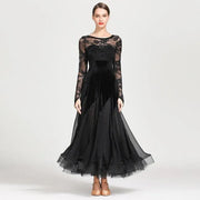 Women Hollow Lace Stitching Boat Neck Mermaid Dress Stage Dance Wear Latin Ballroom Dress Tango Costume Ball Gown - DancerInn