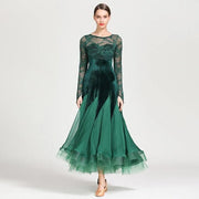 Women Hollow Lace Stitching Boat Neck Mermaid Dress Stage Dance Wear Latin Ballroom Dress Tango Costume Ball Gown - DancerInn