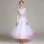 Women Flower Embroidery Finger Holder White Ballroom Dance Competition Dress Waltz Evening Party Dress Ball Gown - DancerInn - 26310058049719 - 26310058049719