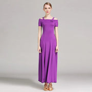 Women Off-Shoulder Hidden Zipper Short Sleeves Long Ballroom Dress Party Dress Spanish Dance Costume Ball Gown YL9003 - DancerInn