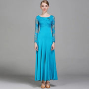 Women Hollow Lace Stitching Big Swing Party Dress Rumba Dance Costumes Waltz Dance Dresses Ballroom Gown - DancerInn