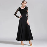 Women Hollow Lace Stitching Big Swing Party Dress Rumba Dance Costumes Waltz Dance Dresses Ballroom Gown - DancerInn - 26361759400119 - 26361759400119