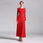 Women Hollow Lace Stitching Big Swing Party Dress Rumba Dance Costumes Waltz Dance Dresses Ballroom Gown - DancerInn - 26361759531191 - 26361759531191