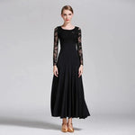 Women Hollow Lace Stitching Big Swing Party Dress Rumba Dance Costumes Waltz Dance Dresses Ballroom Gown - DancerInn - 26361759891639 - 26361759891639