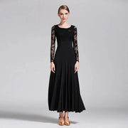 Women Hollow Lace Stitching Big Swing Party Dress Rumba Dance Costumes Waltz Dance Dresses Ballroom Gown - DancerInn