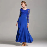 Women Hollow Lace Stitching Big Swing Party Dress Rumba Dance Costumes Waltz Dance Dresses Ballroom Gown - DancerInn