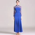 Women Big A Hemline Slim-fitting Pattern Gauze Long Sleeves Standard Ballroom Dress Waltz Tango Dance Costumes - DancerInn - 26343766032567 - 26343766032567