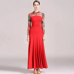 Women Big A Hemline Slim-fitting Pattern Gauze Long Sleeves Standard Ballroom Dress Waltz Tango Dance Costumes - DancerInn - 26343765770423 - 26343765770423
