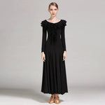 Women Layerd Back Ruffled Stitching Long Sleeves Ballroom Dress Standard Dance Clothing Stage Dance Wear - DancerInn - 26343727235255 - 26343727235255
