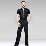 Men Professional Pure Black Straight Pocket and Belt Latin Modern Square Practice Dance Pants - DancerInn - 26410458218679 - 26410458218679