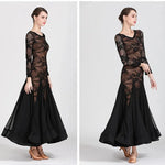 Women Hollow Lace Stitching V-Neck Ballroom Waltz Rumba Dresses Spanish Flamenco Dance Costumes - DancerInn - 26396918218935 - 26396918218935